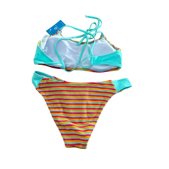 CUPSCHE Terry Multi color Striped Bikini Set Size Medium NEW - Picture 2 of 8